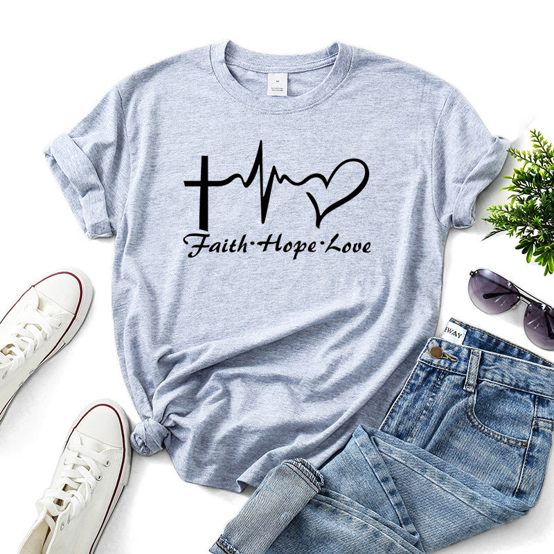 Faith Hope Love Letter Short-sleeved Cotton Bottoming Shirt